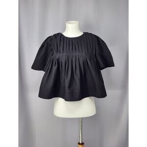 Mare Mare Shirt Womens Small Black Pleated Puff Sleeve Babydoll Cotton Blouse